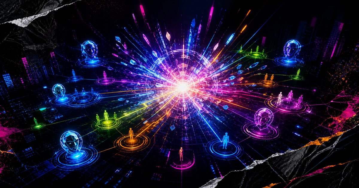 A neon hiring burst over a dark talent grid with organized team constellations and adaptive interview loops.
